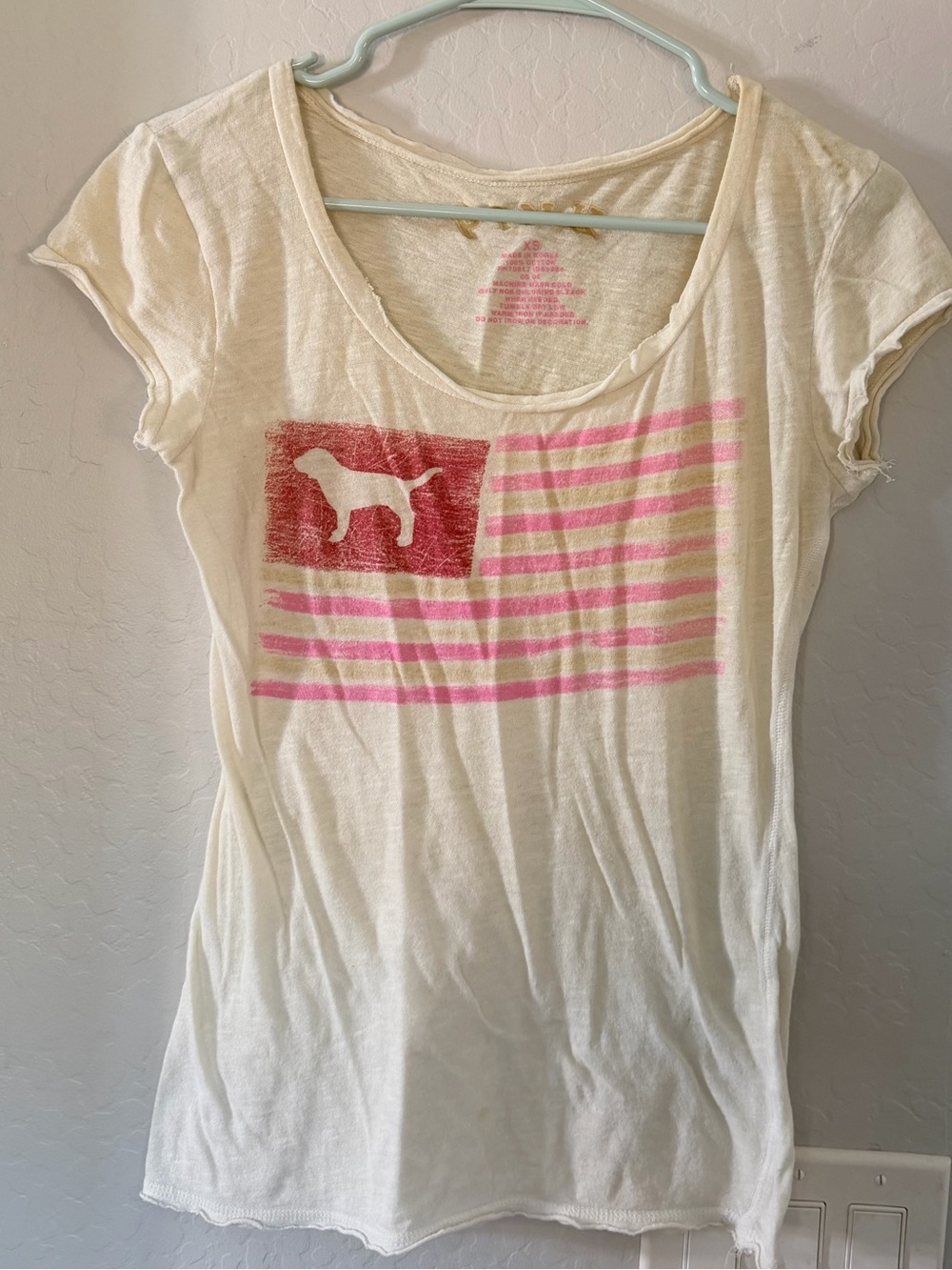 Cream Graphic Tee with Pink Stripes